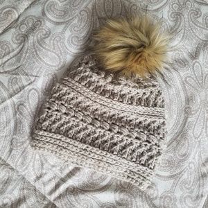 **Sold** Winter beanie with Faux Fur Pom Pom